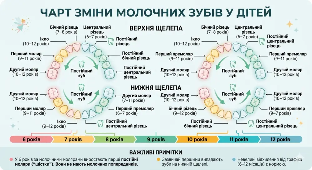 Графік випадіння молочних зубів