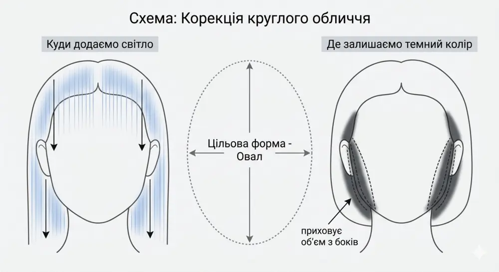 Контуринг волосся для круглої форми обличчя