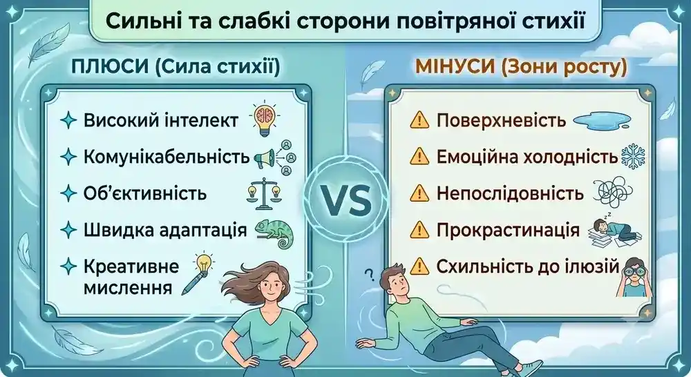 Сильні та слабкі сторони знаків повітряної стихії