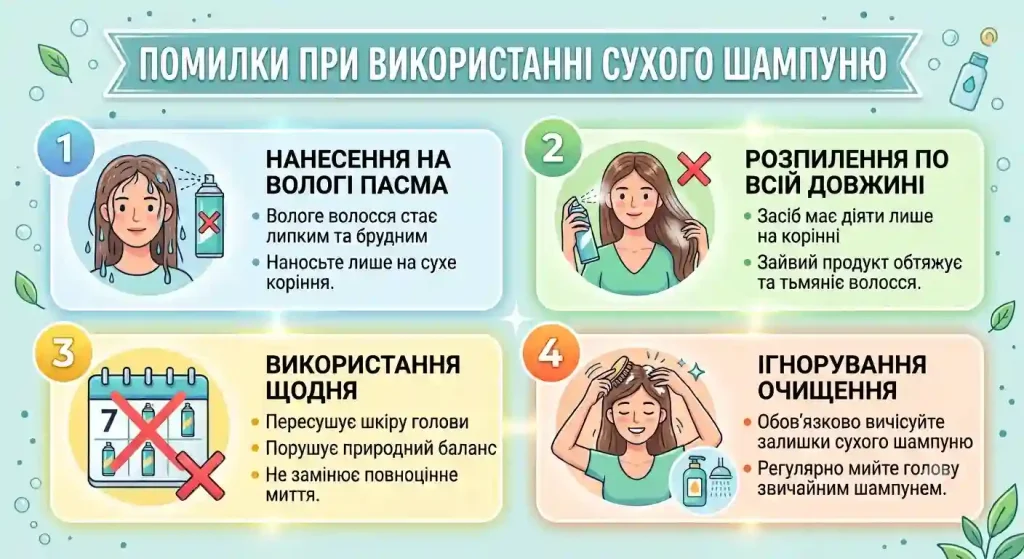 Помилки при використанні сухого шампуню